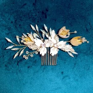 Floral Bridal Wedding Hair Comb in Gold with blush and opalite details